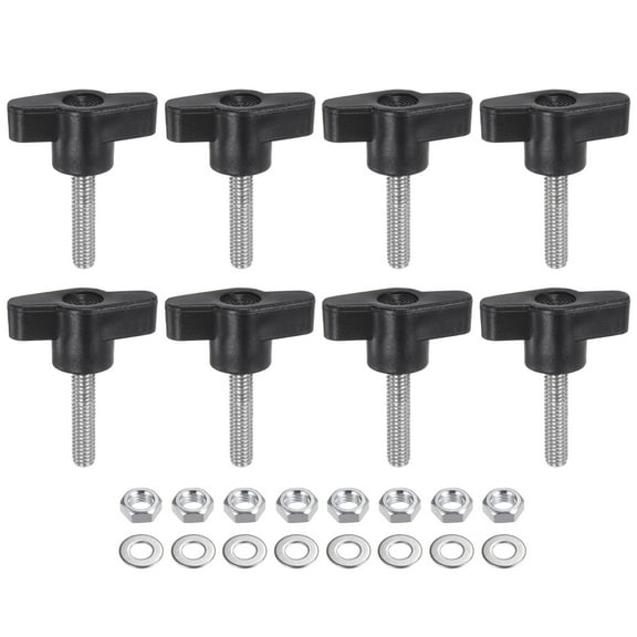 Uxcell 8 Pieces Tee Wing Knobs M6 x 25mm 304 Stainless Steel Threaded Stud 36mm Z/T Head Thumb Screws with Nuts Washers Black