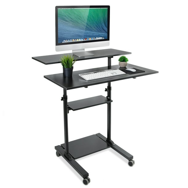 MountIt! Mobile Standing Desk Height Adjustable Rolling Workstation 40" Wide Black