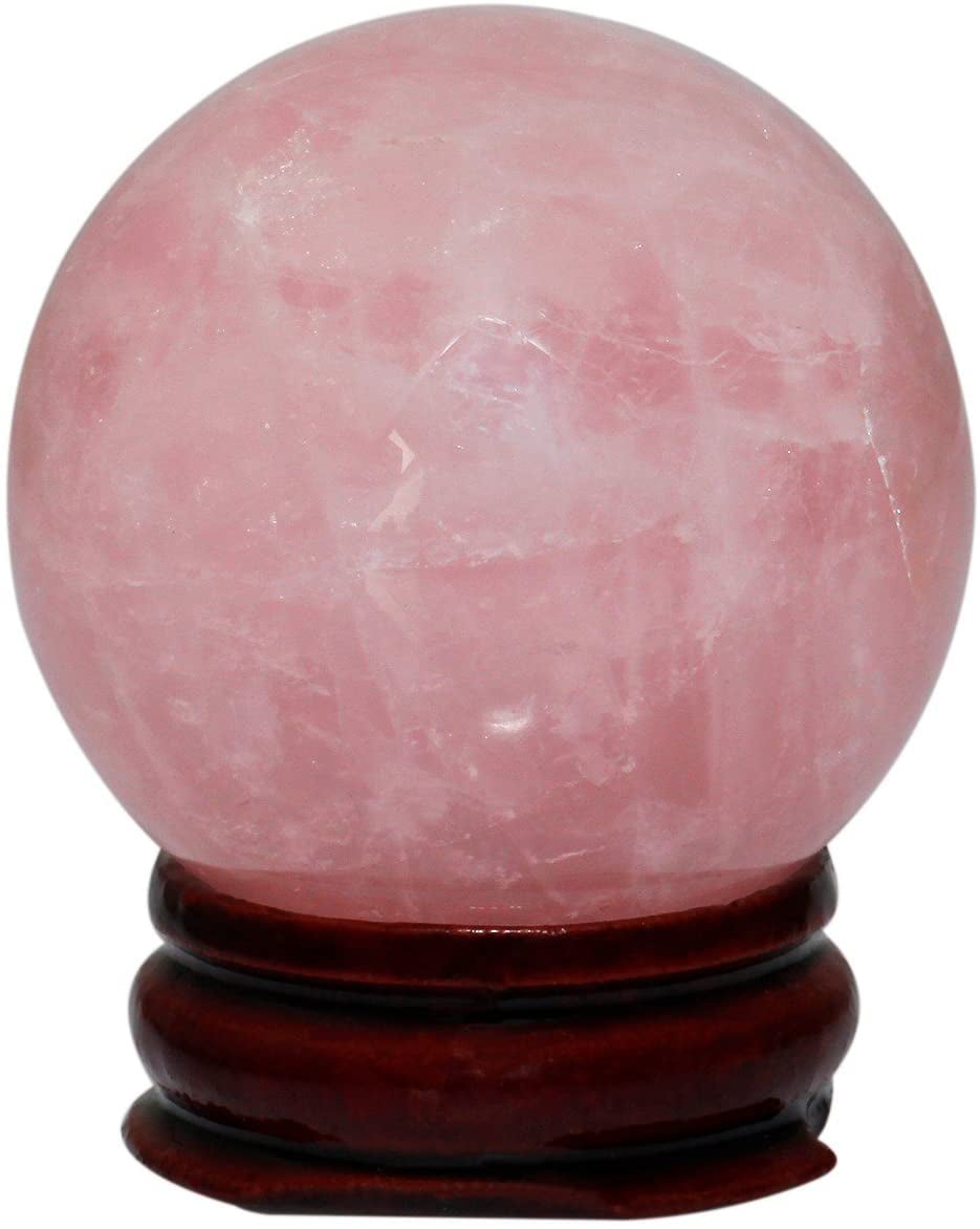 New Pink Natural Rose Quartz Magic Crystal Healing Ball Sphere 35-40MM Stand 
