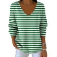 thumbnail image 5 of Feancey Womens Plus Size Cotton Sweaters Fall Trendy Striped Knitted Tops Loose Fit Casual Long Sleeve V Neck Sweater Soft Knit Jumpers Green 3XL, 5 of 7