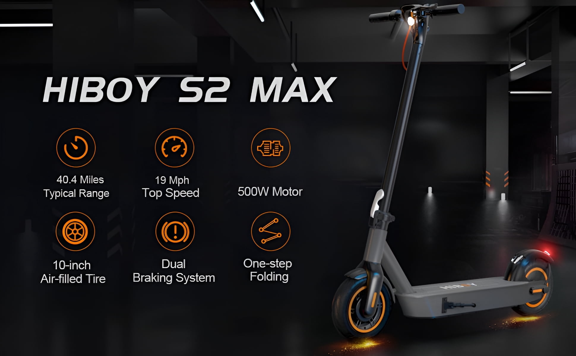 Hiboy S2 MAX Electric Scooter, Upgraded 500 W Motor, 10 In. Air-filled Tires, up to 40.4 Miles Range and 19 Mph Speed, Portable Commuting for Adults with Double Braking System and App