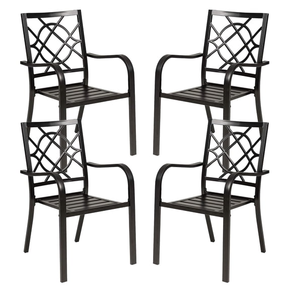 4 Pack Heavy Duty Outdoor Dining Chairs 300 lbs, Stackable Wrought Iron Patio Bistro Chairs with Armrests for Garden Backyard Balcony, Black