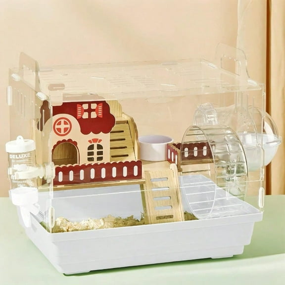8 In 1 Clear Acrylic Hamster Cage With All Accessories13.5''L 10''W 13''H Dwarf Hamster Cage Small Hamster Habitat Garden Style Mouse Cage For Pet Mice Hamster Enclosure With Stairs 1Layer White