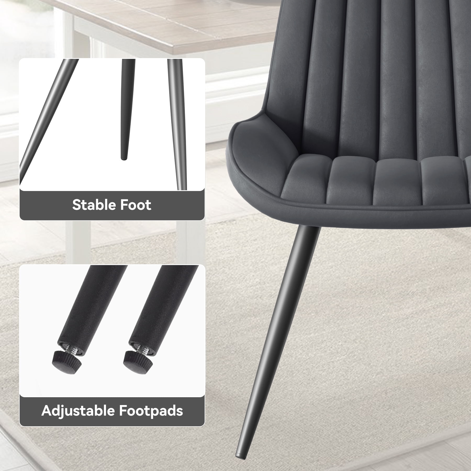 MOONMISS Modern Upholstered Dining Chairs Set of 4, Comfy Kitchen Side Chairs with Thick Cushions & Metal Legs,Dark Gray
