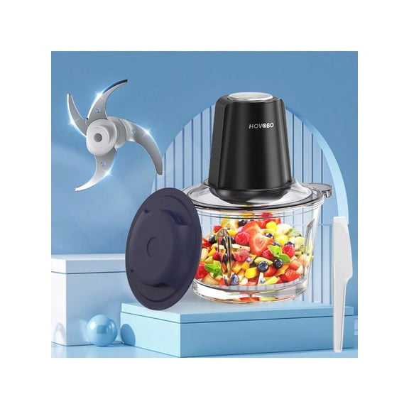 Food Chopper Electric, Electric Dicer With Meat Grinder & Vegetable Chopper, Kitchen In The Box 500W Food Processor 8 Cup 2L Glass Bowl & 4 Large Sharp Blades 2 Speed For Baby FoodFish, Onion, Silver