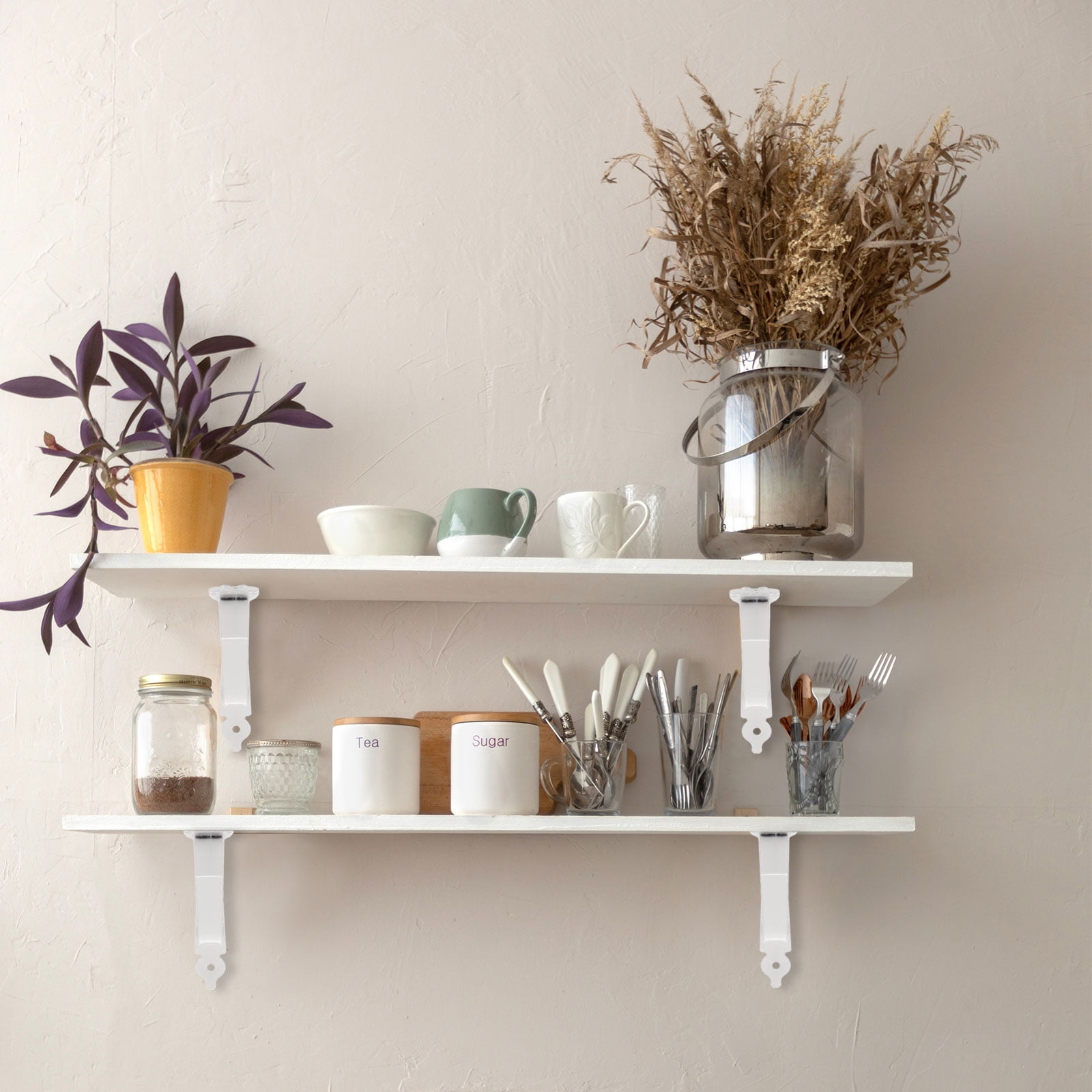 Uxcell 6 Pcs Decorative Shelf Brackets, 10" x 7" Heavy Duty Floating Shelf Brackets for Wall Bookshelves Shelves Support, White