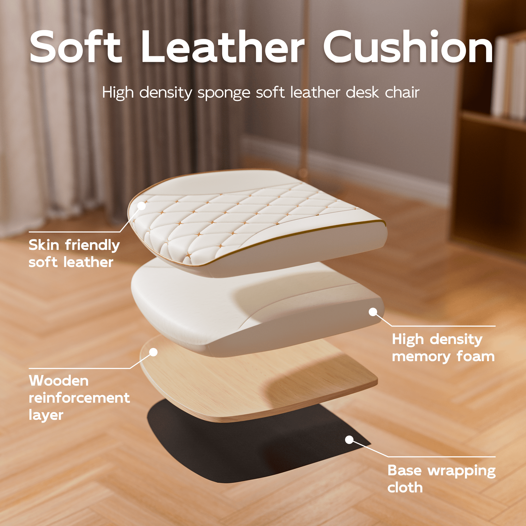 HomeZeer White and Gold Office Chair, Ergonomic High Back Executive Desk Chair with Wheels and Arms, Modern PU Leather Computer Chair with Rocking Function, White