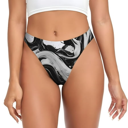 Gaeub Fluid Black White Paint Swirls Print Women s Thong No Show Panties Low Waist G-String Seamless Thongs Breathable Panties-4X-Large