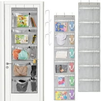 Hanging Closet Organizer, Over The Door Hanging Pantry Organizer, 2 Pack 6-Shelf Weekly Clothes Organizer with Days of the Week Pockets, for School Outfits, Closet Bedroom, Nursery, Bathroom (Grey)