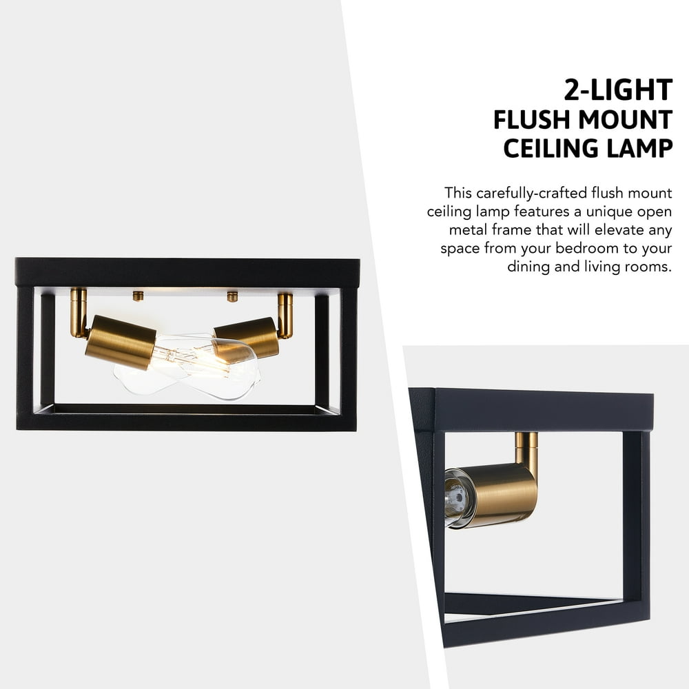 Modern 2Bulb Industrial Flush Mount Ceiling Light, Box Frame, Black