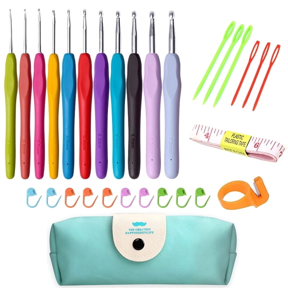 FACEGA 8 Size Crochet Hooks Set,Multi Color Ergonomic Rubber Handles Soft Grip Crochet Hooks with Case for Arthritic Hands,Extra Long Crochet Needles DIY Knitting