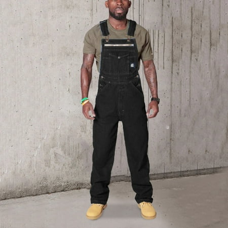 MHFRRA Mens Stretch Jeans Mens Back Strap Denim Rompers Denim Cargo Pants Rompers European and Jeans Size M