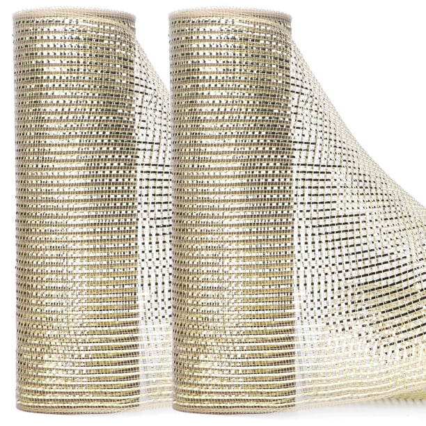 Cinta decorativa Ribbli, malla dorada, color champán, 25 cm x 9 m, 2 rollos