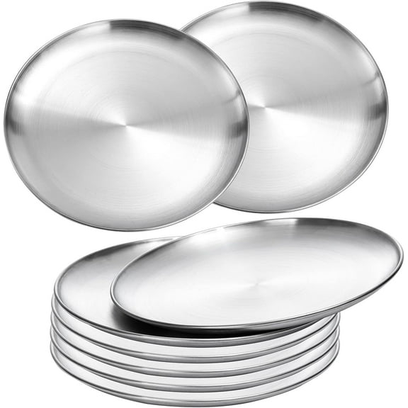 KAMUGO Stainless Steel Plates 9 inch 304 Metal ,Dinner Plate Sets for Kitchen ,Camping Plates 8Pcs for Picnic, Outdoor Party