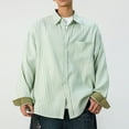 thumbnail image 2 of LNWUY Men's Casual Button Down Striped Shirts Long Sleeve Collared Cotton Linen Shirts Fashion Business Shirt with Pocket Green M, 2 of 6