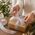 thumbnail image 7 of 1 Roll Snowflake Ribbon, Christmas Ribbon for Gift Wrapping, 1" x 10 Yards Winter Satin with Snowflake Christmas Wired Ribbon, for Winter Holiday Tree Decor Making Gift Wrapping (White), 7 of 7
