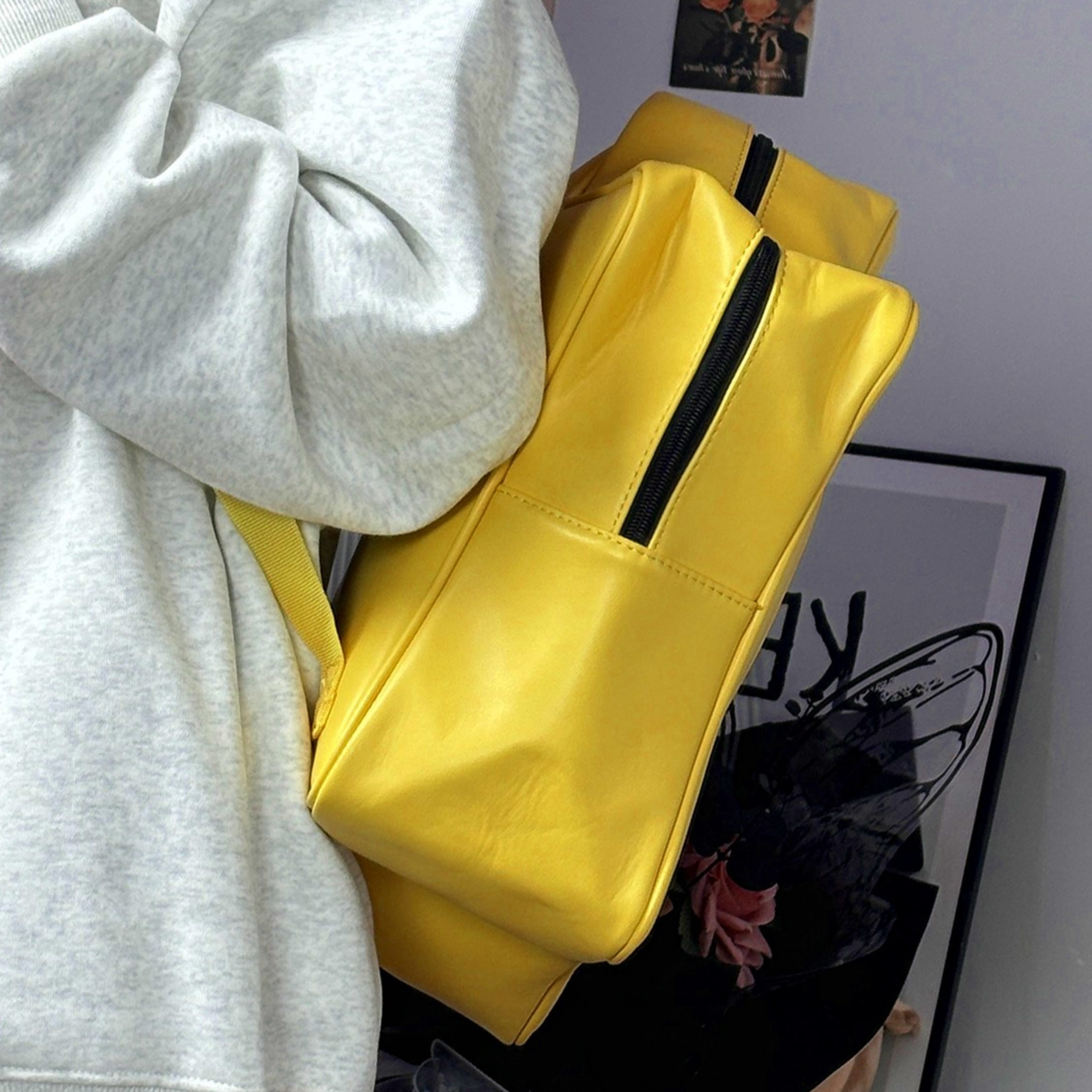 Yellow Star Kawaii Backpack PU Leather Ita Bag Backpack Y2k Shoulder Bag Aesthetic Cute Backpack