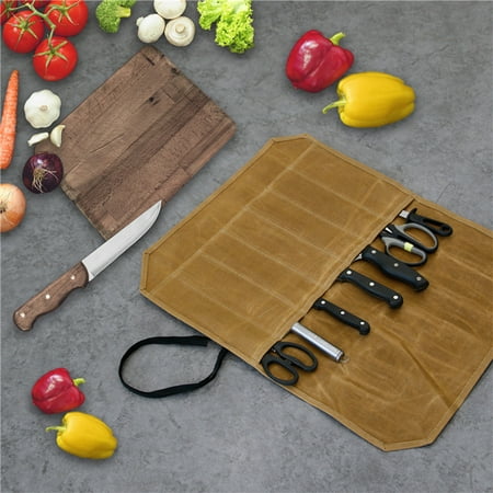 

Chef’s Knife Roll Case Knife Bag Waxed Canvas Cutlery Knives Holders Protectors Home Kitchen Cooking Tools