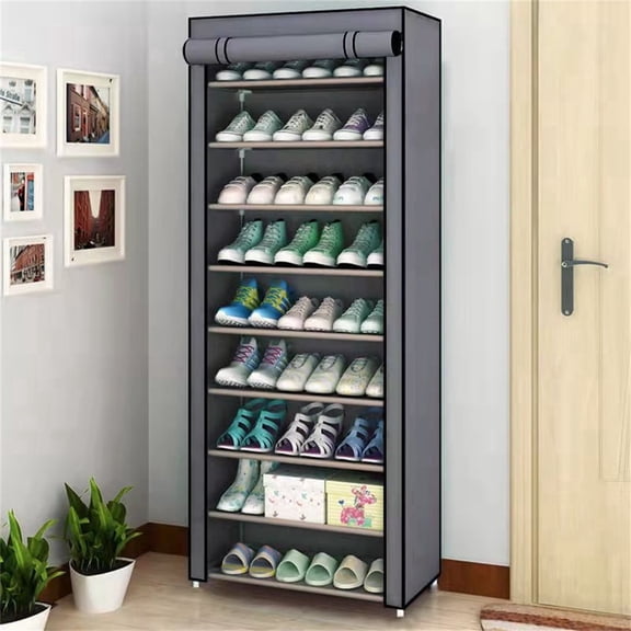 10 Tier Shoe Rack with Dustproof Cover Shoe Shelf Storage,Portable Shoe Shelf with Nonwoven Fabric Cover for Closet Hallway,Bedroom,Entryway,Grey