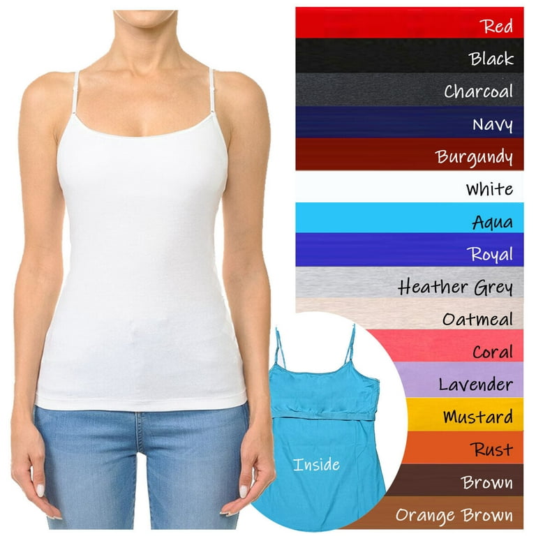 Ambiance Apparel #61000 Basic Plain Solid Bra-Strap Camisole with Built in  Shelf Bra Tank Top Cami 