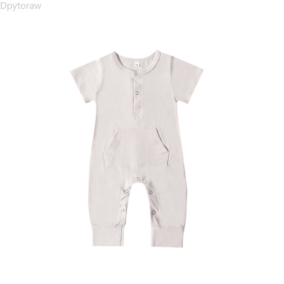 Dpytoraw Infant Boys Girls Short Sleeve Solid Pullover Romper Newborn Jumpsuit With Pocket Toddler Boys Romper Size 12-18 Months