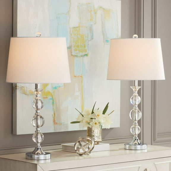 360 Lighting Solange 25" High Modern Table Lamps Set of 2 WiFi Smart Socket Silver Finish Metal Crystal Living Room Bedroom