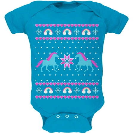 

Unicorn Rainbow Ugly Christmas Sweater Soft Baby One Piece Turquoise 12-18 M