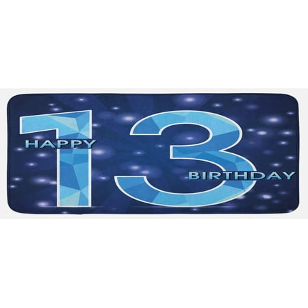 

13th Birthday Kitchen Mat 13 Polygonal Effect Emblem on Dark Blue Backdrop and Stars Plush Decorative Kitchen Mat with Non Slip Backing 47 X 19 Dark Blue Pale Blue by Ambesonne