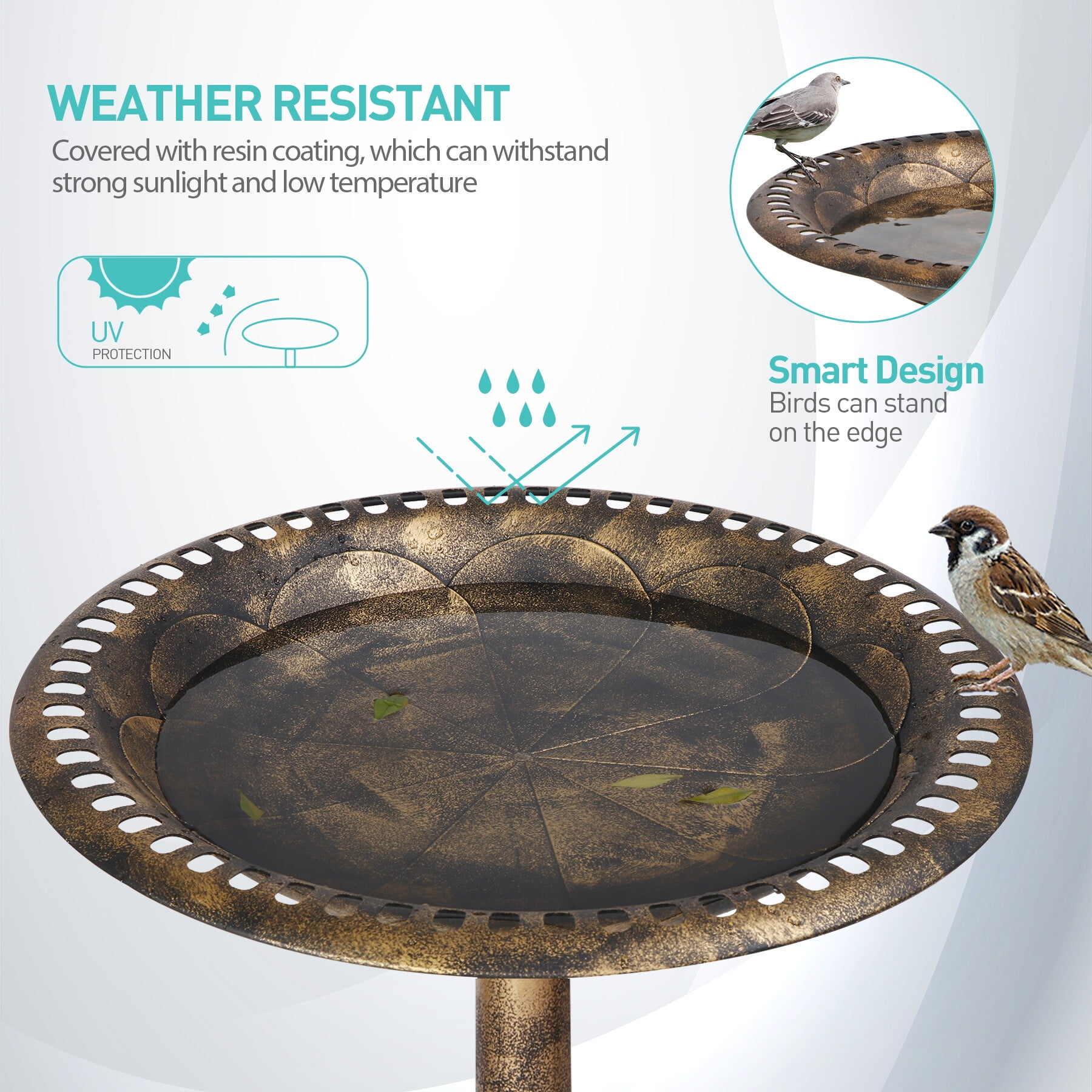 SuperDeal 28in Antique Bird Bath Weather-Resistant Resin Pedestal W/20in Bowl for Outdoor Garden Decor, Bronze