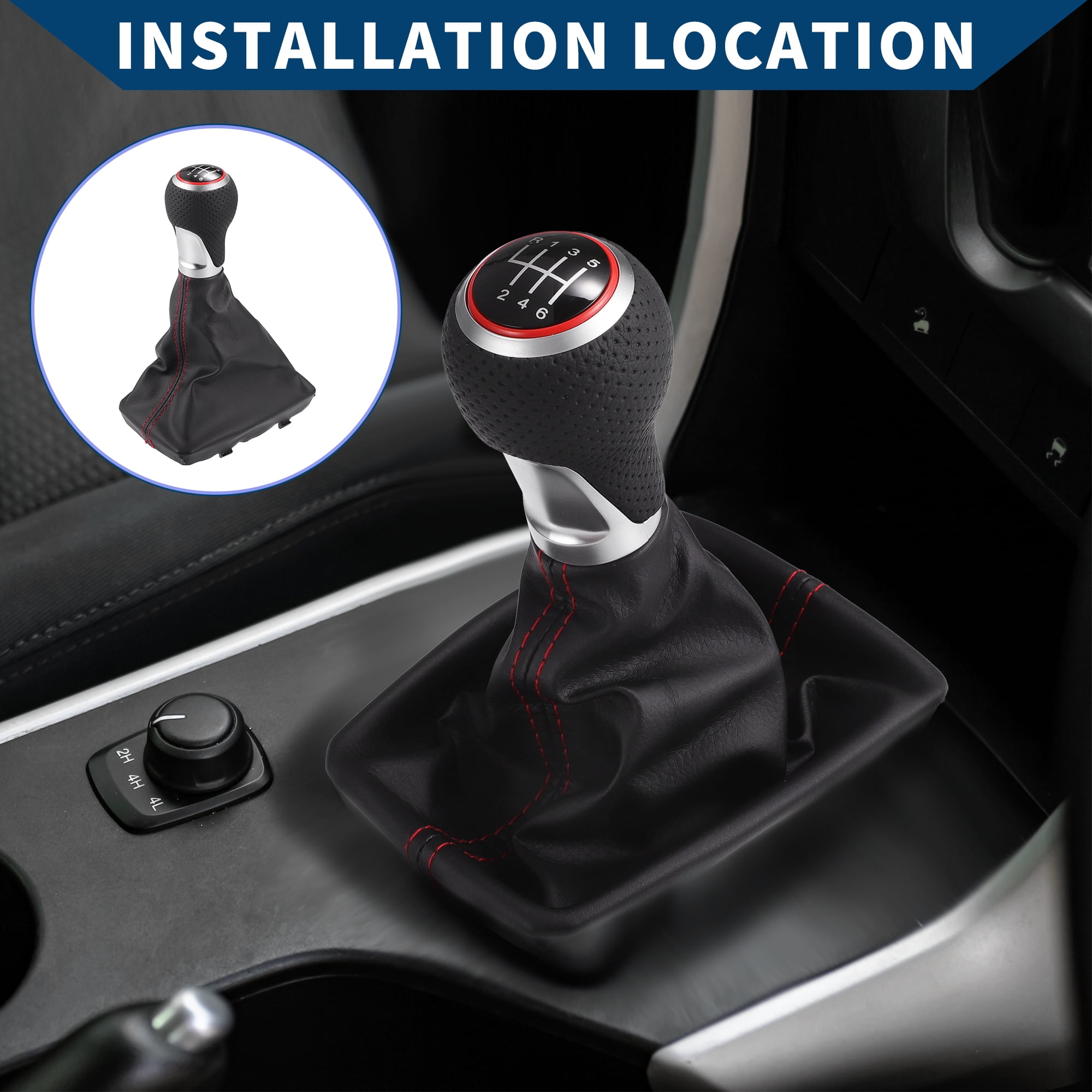Unique Bargains Gear Shift Knob with Dust Cover 6 Speed Manual Stick Shifter Knob for Audi S-Line Plastic Black