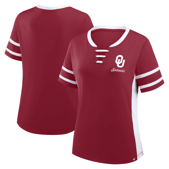 Women's Fanatics Crimson/White Oklahoma Sooners Be Fearless Athena Lace-Up T-Shirt