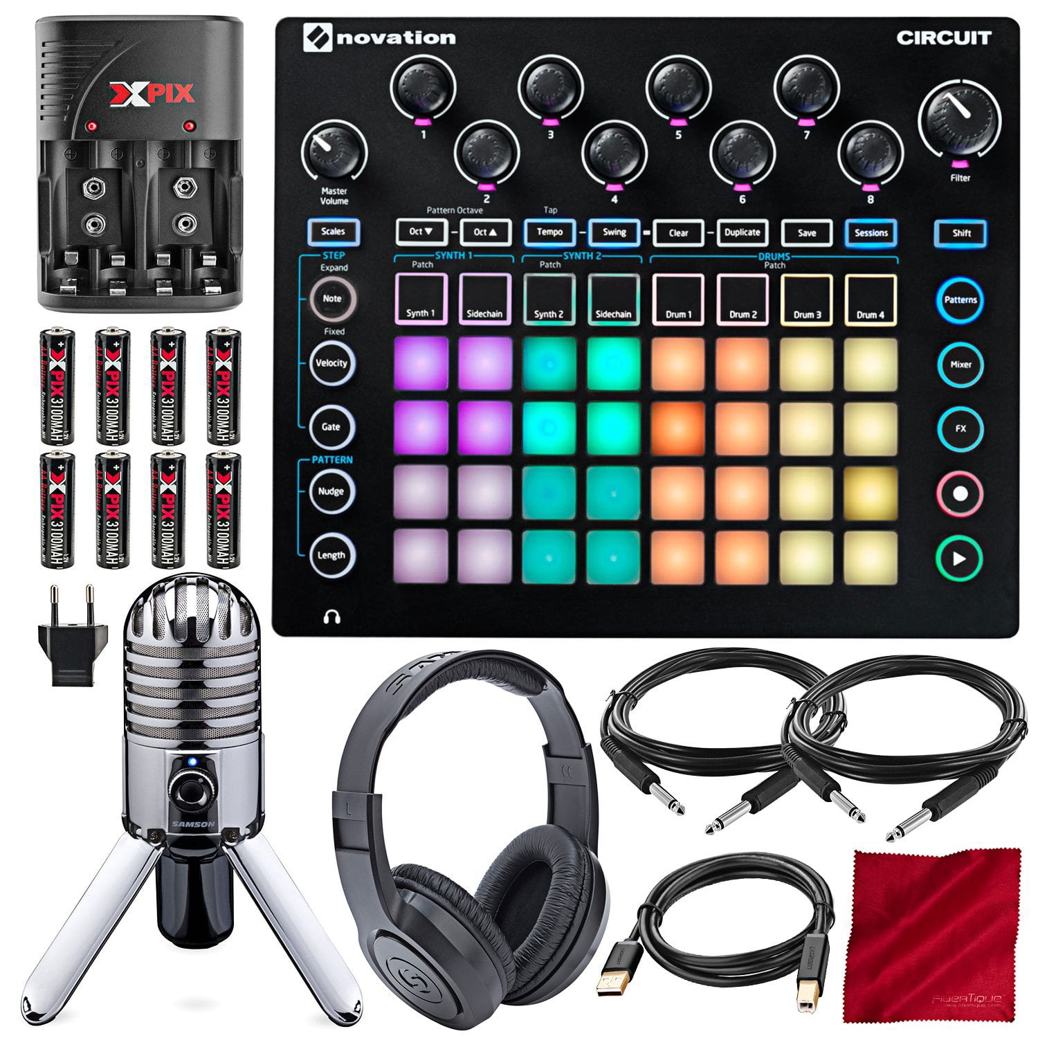 3 Items Sample Import Bundle with 2 1/4 Instrument Cables Novation Circuit GrooveBox