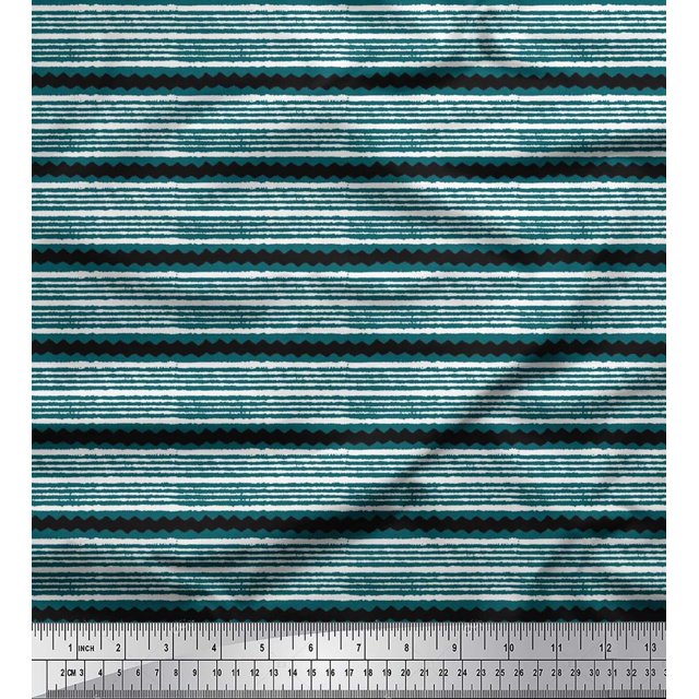 Soimoi Poly Georgette Fabric Stripe Block Printed Craft Fabric by The Yard 52 Inch Wide