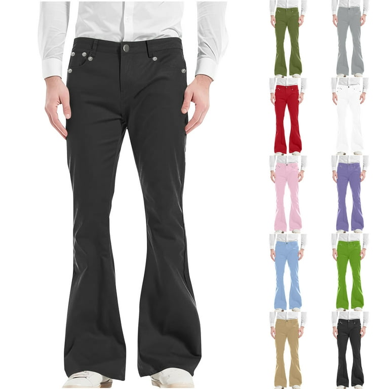 Lovskoo Men's Bell Bottom Flares Pants Slim 60S 70S Vintage Outfits Bootcut  Trousers Black