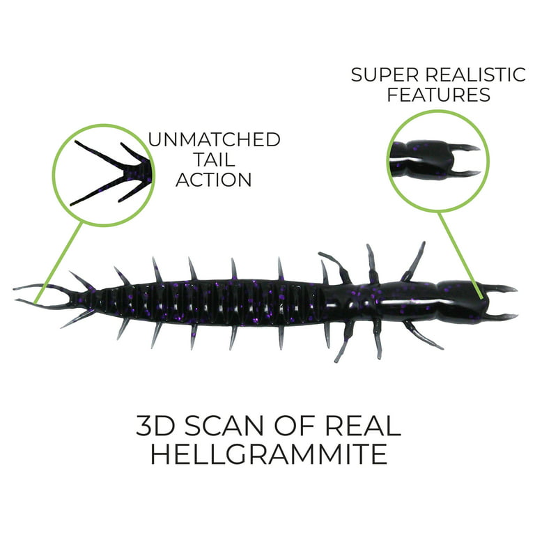 Tackle HD, 10-Pack, Hellgrammite Soft Bait Fishing Lure, 5-inch, Black  Purple Flake 