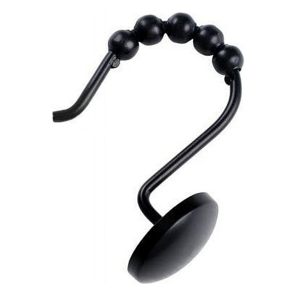 Utopia Alley Shower Hooks - Shower Curtain Rings for Bathroom - Rust Resistant Roller Shower Curtain Hooks for Shower Curtain or Liner - Set of 12, Matte Black