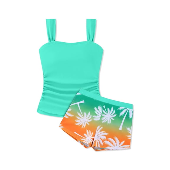 MEZZALL Summer Girls Swimming Beach And Sand Swim Pants Conservative Swimwear Separate Swimsuit Beach Vacation With Cartoon / Flower Print Beachwear