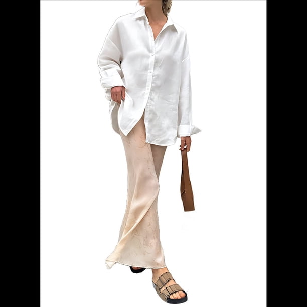 Blusa Playera de Larga para Mujer, para Cubrir Trajes de Baño, con Cuello Abotonado. XL