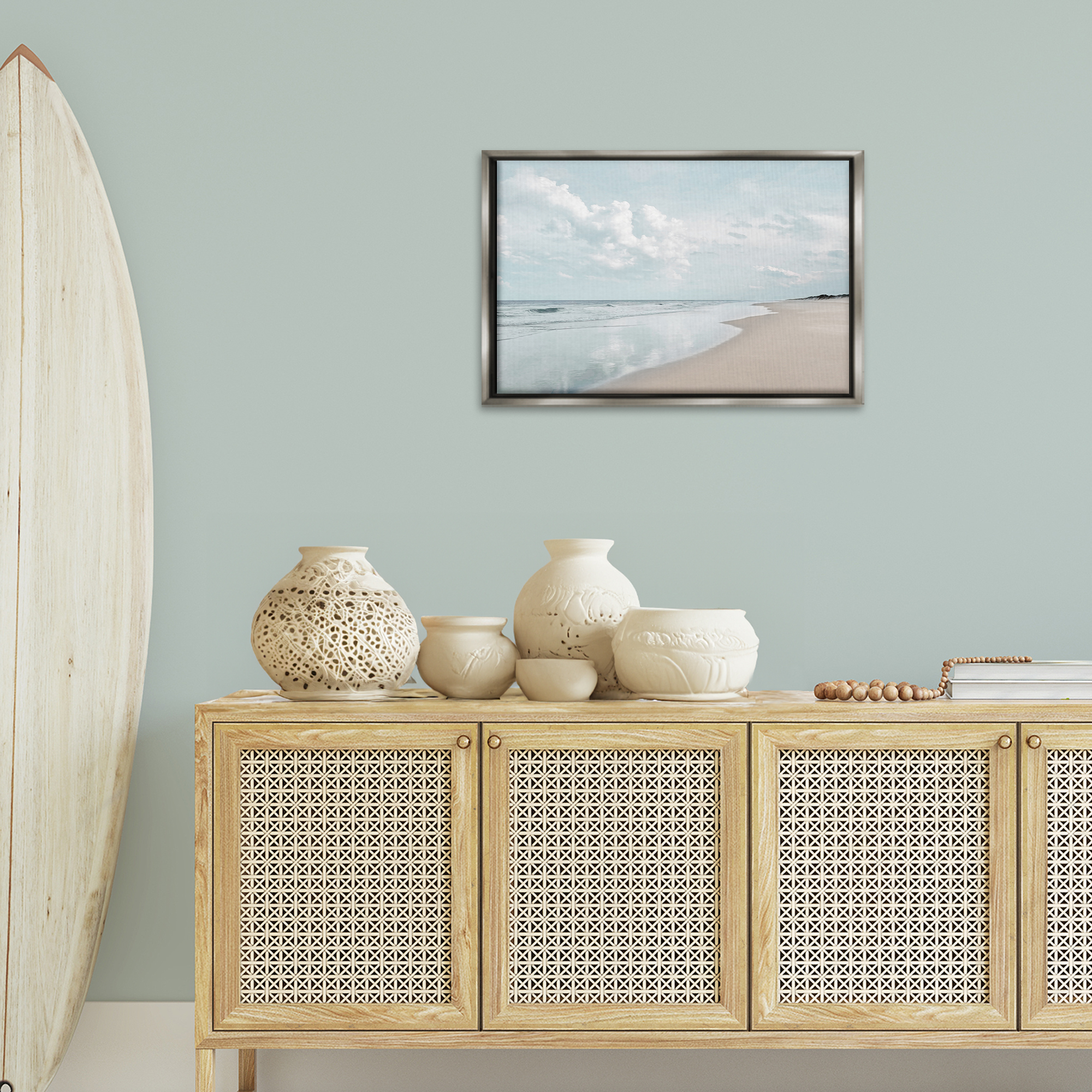 Stupell Industries Endless Beach View Nautical & Beach Photography Gray Floater Framed Canvas Art Print Wall Art, 25 x 17