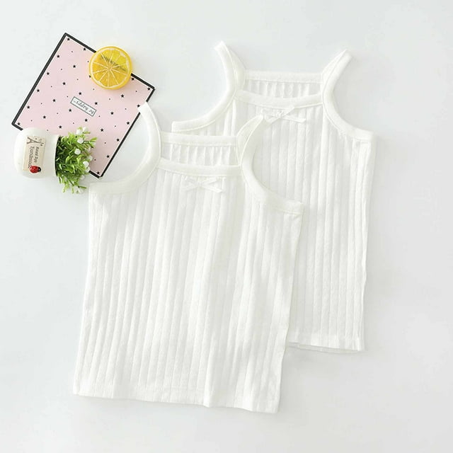 MKOSPLRT 2 Pack Little Girl Camisole Tops Spaghetti Strap Camisoles Square Neck Ribbed Tanks Solid Color Summer Camis Soft Camisoles