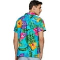 thumbnail image 2 of Stylore Men's Hawaiian Shirt Short-Sleeve Button-Down Bright Big Hibiscus Turquoise 5XL, 2 of 6