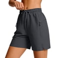 thumbnail image 6 of Women's Bermuda Athletic Running Shorts Quick-Dry Lightweight Workout Slit Hem Shorts with Zipper Pockets No Liner Gray, 6 of 9