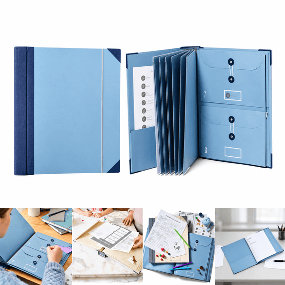 HUO Songmiao Accordion File Folder, A4 Expanding Document Organizer with Label Stickers, Multi Pocket Paper File Holder for Papers Certificates Home Office School Supplies