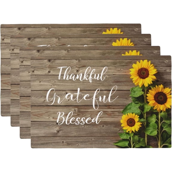 Spring Summer Sunflower Placemats Set of 4 for Dining Table Religious Thankful Grateful Blessed Place Mats Easter Table Mats Washable Cloth Placemats Kitchen Decor 12x18 inch