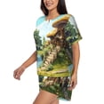 thumbnail image 2 of Lsque Cartoon Mushroom House Women's Short-Sleeved Pajama Set - 2 Piece Soft and Lightweight Sleepwear Set-Medium, 2 of 9