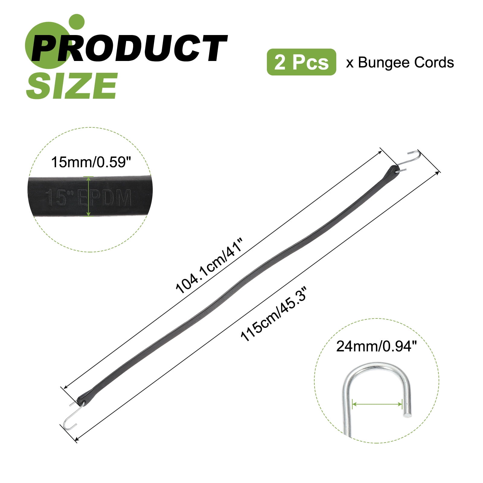 2Pack 41" Bungee Cords with Hooks for Securing Tarps Cargo Trucks Canvases, Black