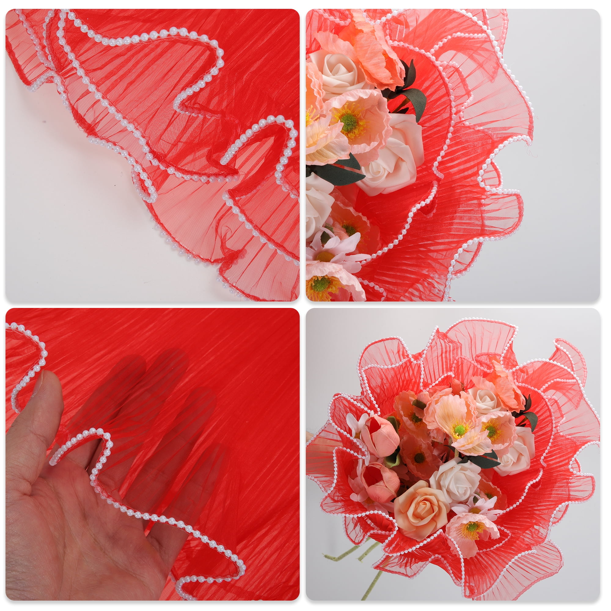 Unique Bargains Faux Pearl Edge Flower Wrap Paper for All Occasions 1 Pc Red