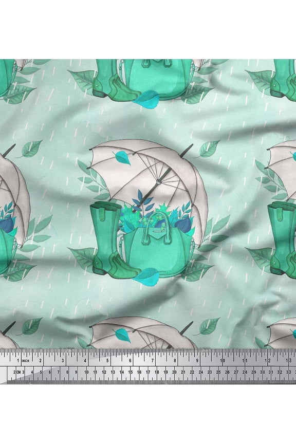 Viscose Chiffon Fabric Umbrella,Boots & Handbag Women Printed Craft Fabric by the Yard 42 Inch Wide