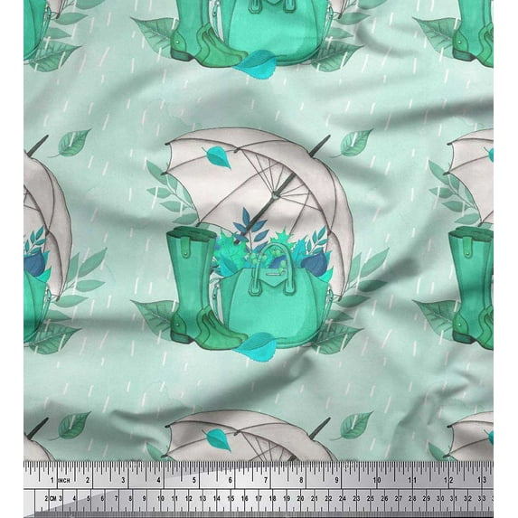 Soimoi Cotton Cambric Fabric Umbrella,Boots & Handbag Women Decor Fabric Printed Yard 56 Inch Wide