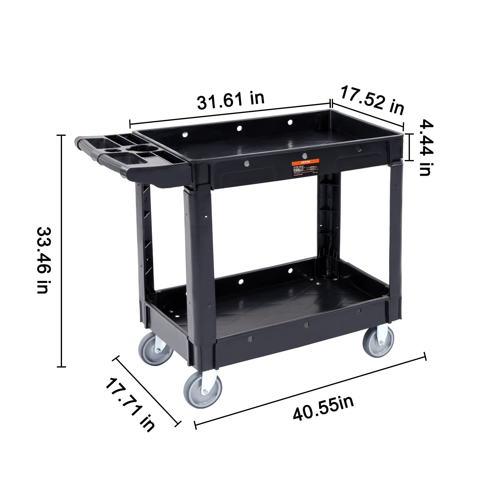 VEVOR Plastic Service Utility Cart, Support up to 550lbs Capacity, Heavy Duty Tub Storage Cart W/Deep Shelves, Multipurpose Rolling 2-Tier Mobile Storage Organizer, for Warehouse Garage